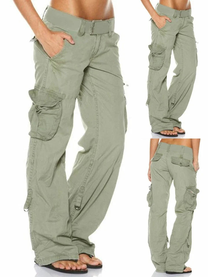 Effortless Wide Leg Cargo Pants for Women with Low Rise Belted Multi Pocket Relaxed Style