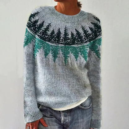 Comfortable Ombre Fair Isle Sweater for Women with Crew Neck Long Sleeve Relaxed Oversized Knit Style