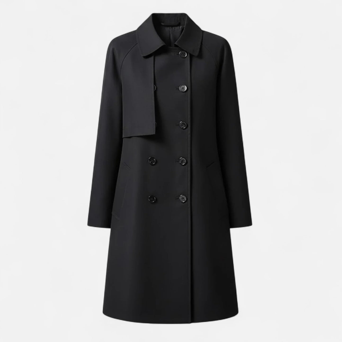 Elegant Wool Trench Coat for Women with Point Collar Long Sleeve Double Breasted Belted Style
