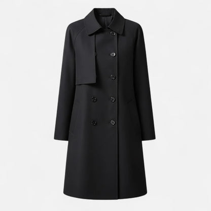 Elegant Wool Trench Coat for Women with Point Collar Long Sleeve Double Breasted Belted Style