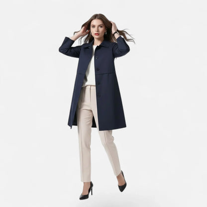 Elegant Wool Trench Coat for Women with Point Collar Long Sleeve Double Breasted Belted Style