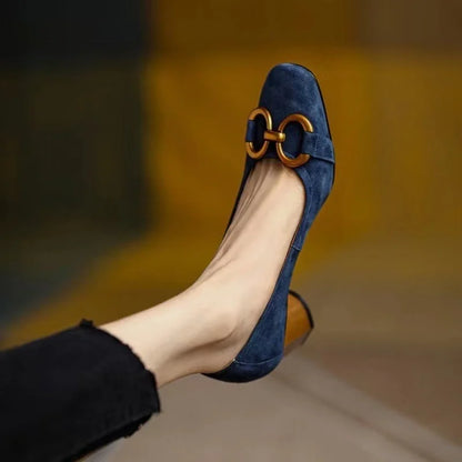Elegant Pumps for Women with Square Toe Block Heel Buckle Suede Mary Jane Style