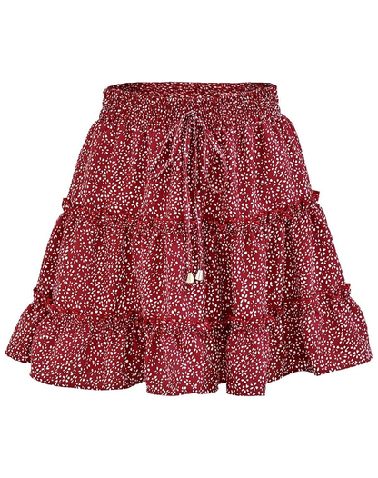 Effortless Floral Tiered Mini Skirt for Women with Smocked Waist Ruffle Hem Bohemian Style