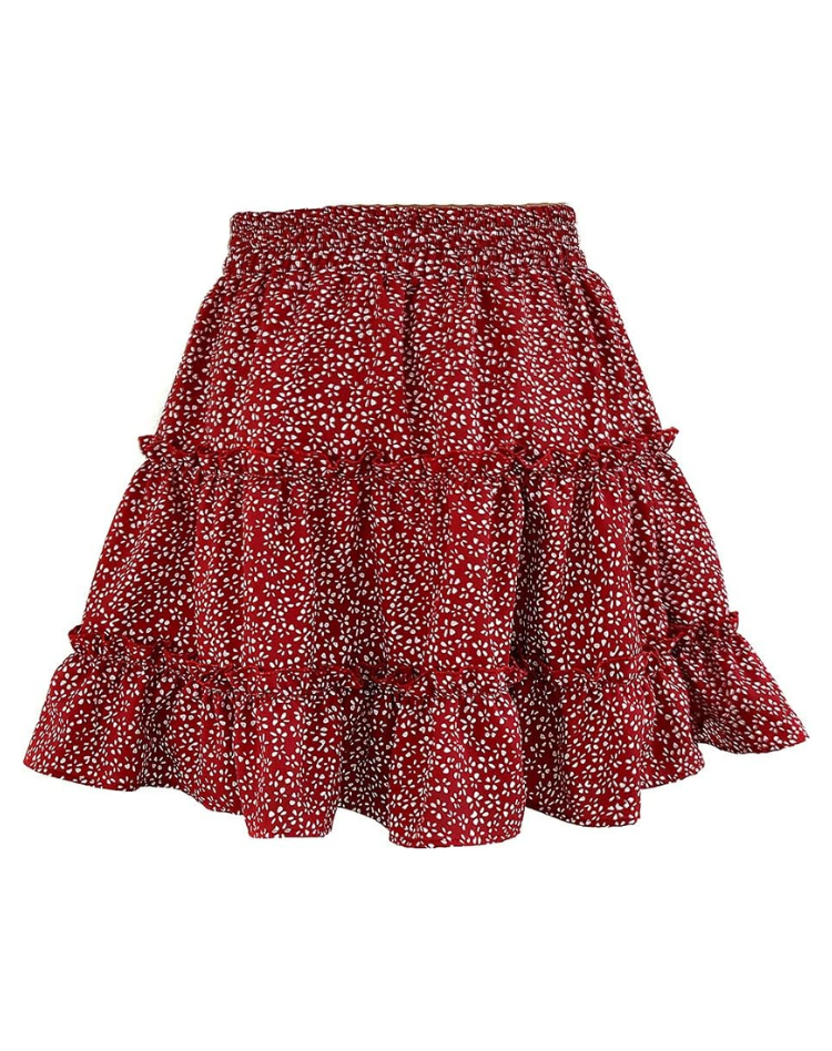 Effortless Floral Tiered Mini Skirt for Women with Smocked Waist Ruffle Hem Bohemian Style