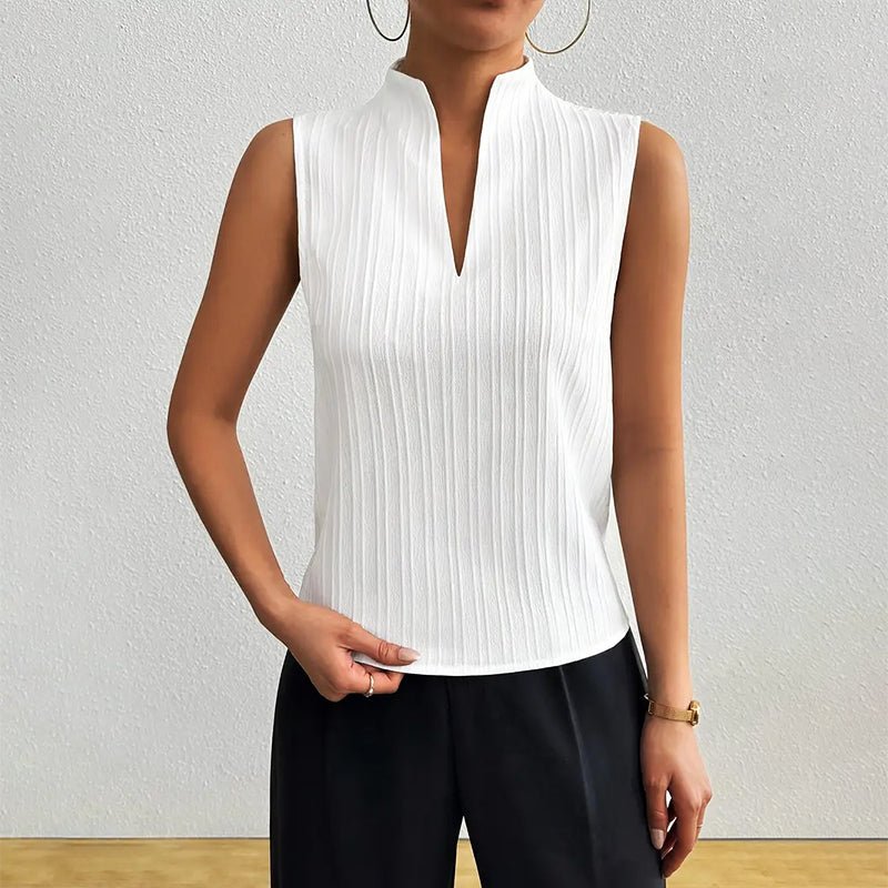 Effortless Sleeveless Blouses for Women with V Neck Stand Collar Relaxed Flowing Style