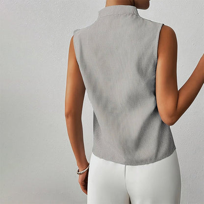 Effortless Sleeveless Blouses for Women with V Neck Stand Collar Relaxed Flowing Style