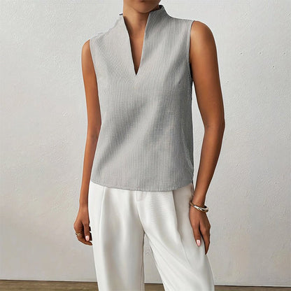 Effortless Sleeveless Blouses for Women with V Neck Stand Collar Relaxed Flowing Style