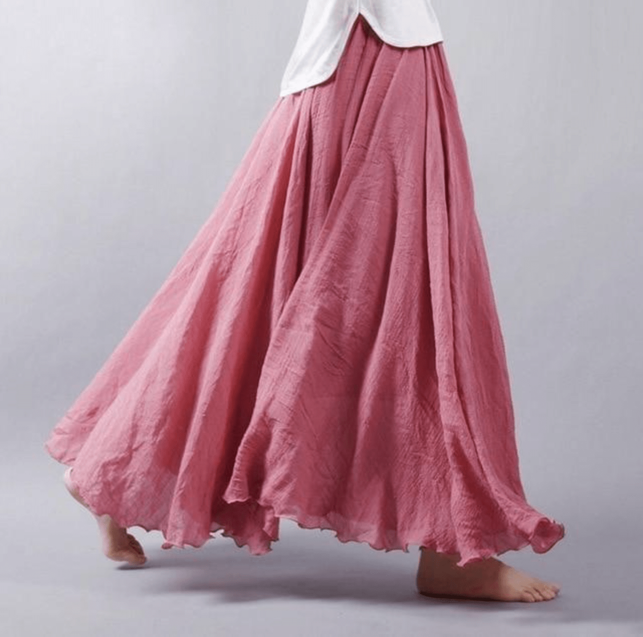 Effortless Linen Maxi Skirt for Women with Elastic Waist Flowy A Line Sweep Floor Length Casual Style