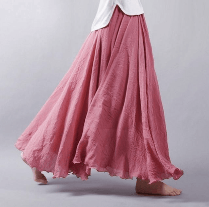 Effortless Linen Maxi Skirt for Women with Elastic Waist Flowy A Line Sweep Floor Length Casual Style