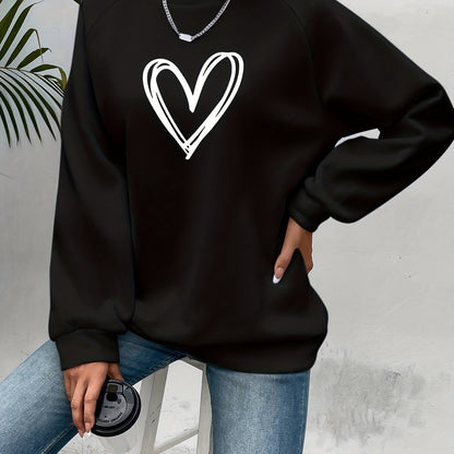 Cozy Oversized Sweatshirt for Women with Crew Neck Long Sleeve Heart Print Relaxed Style