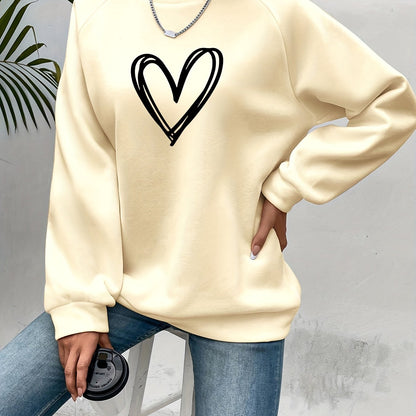 Cozy Oversized Sweatshirt for Women with Crew Neck Long Sleeve Heart Print Relaxed Style