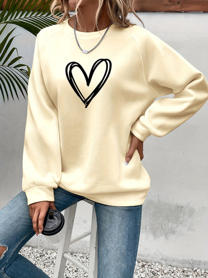 Cozy Oversized Sweatshirt for Women with Crew Neck Long Sleeve Heart Print Relaxed Style