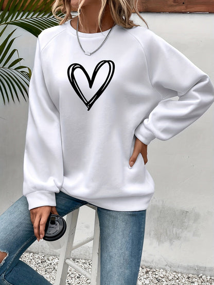 Cozy Oversized Sweatshirt for Women with Crew Neck Long Sleeve Heart Print Relaxed Style