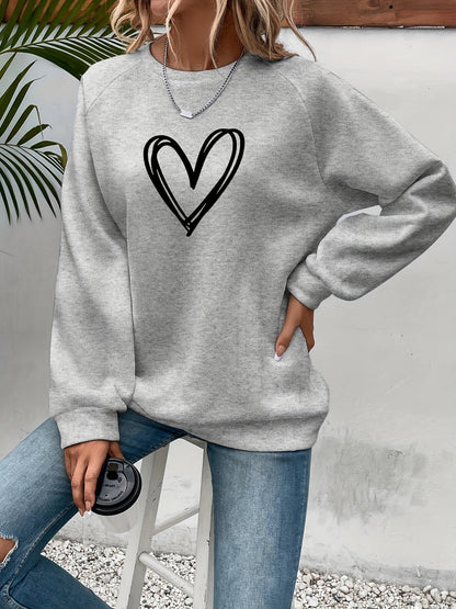 Cozy Oversized Sweatshirt for Women with Crew Neck Long Sleeve Heart Print Relaxed Style