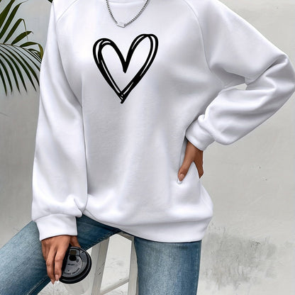 Cozy Oversized Sweatshirt for Women with Crew Neck Long Sleeve Heart Print Relaxed Style