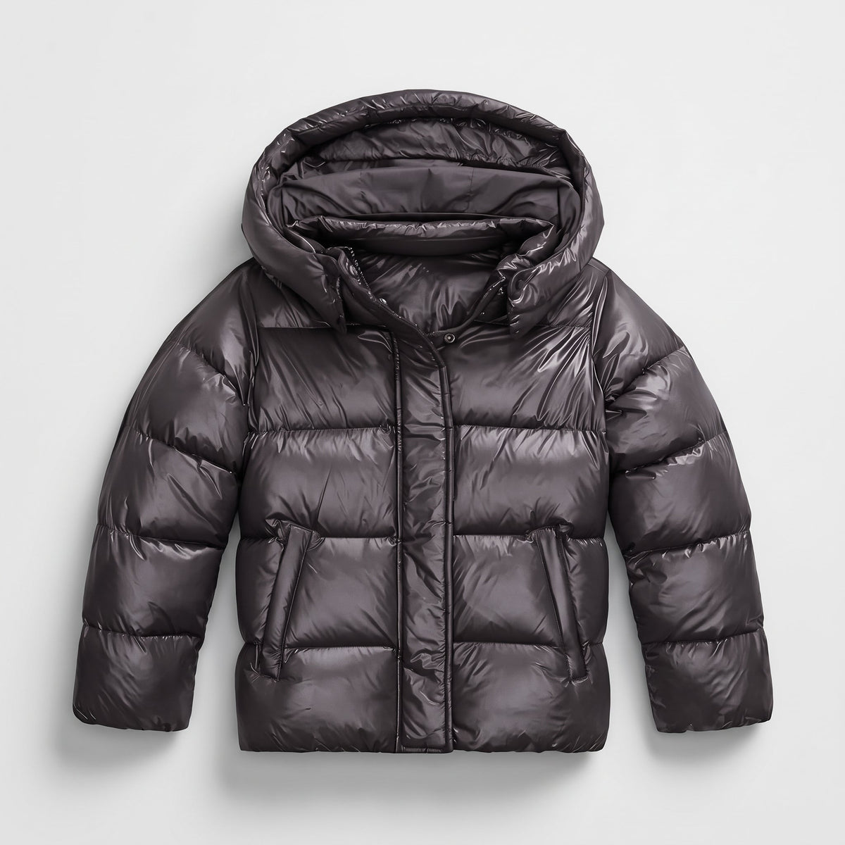Cozy Puffer Jacket for Women with Hooded Collar Long Sleeve Zip Up Padded Quilted Style