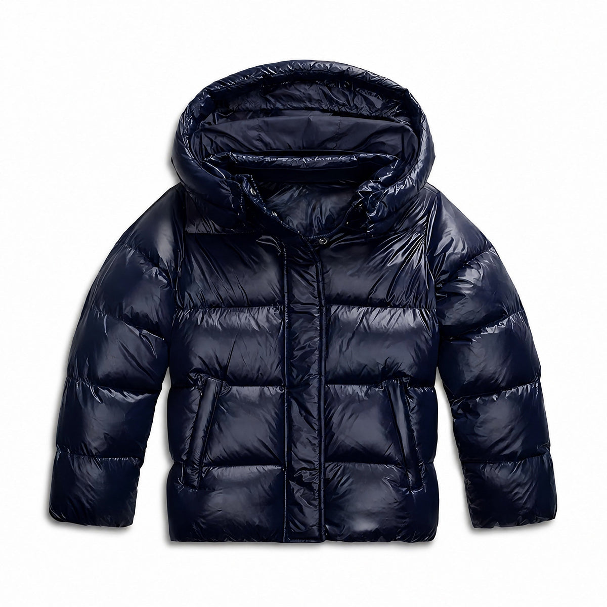 Cozy Puffer Jacket for Women with Hooded Collar Long Sleeve Zip Up Padded Quilted Style
