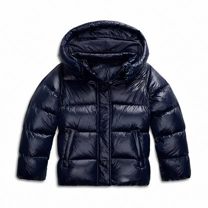 Cozy Puffer Jacket for Women with Hooded Collar Long Sleeve Zip Up Padded Quilted Style