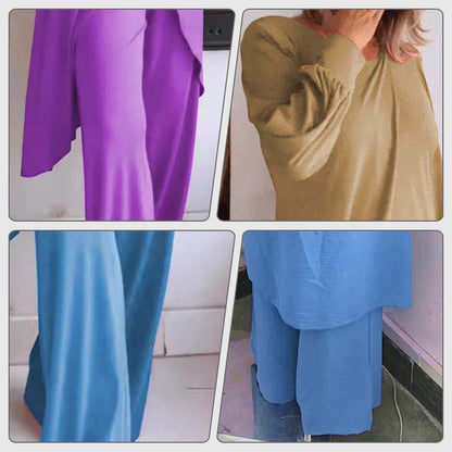 Effortless Tunic Two Piece Set for Women with V Neck Batwing Sleeve Draped Asymmetrical Style