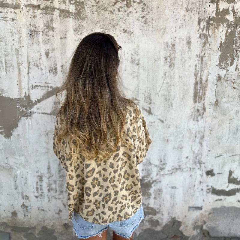 Effortless Leopard Print Long Sleeve Shirt for Women with Collar Button Front Relaxed Oversized Style