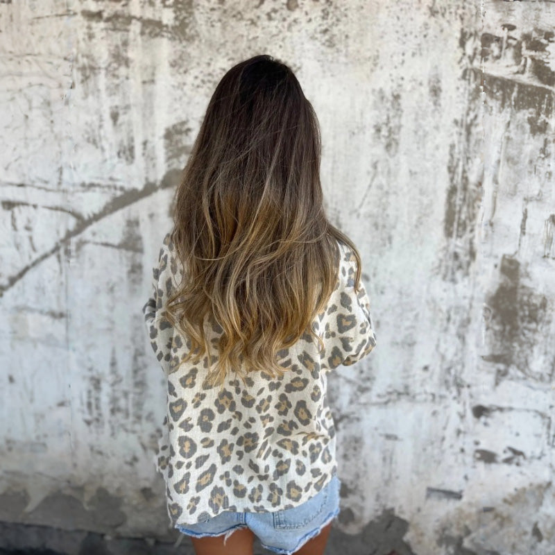 Effortless Leopard Print Long Sleeve Shirt for Women with Collar Button Front Relaxed Oversized Style