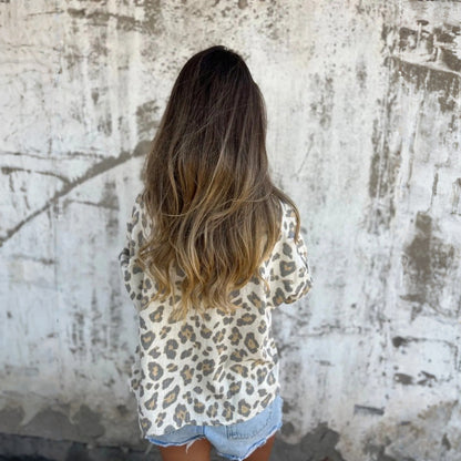 Effortless Leopard Print Long Sleeve Shirt for Women with Collar Button Front Relaxed Oversized Style