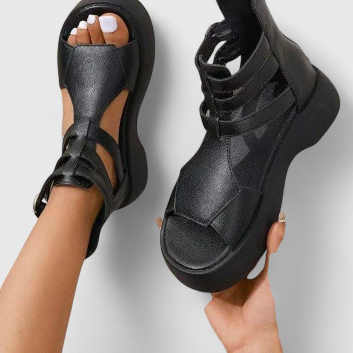 Comfortable Orthopedic Sandals for Women with Lace Up Ankle Wrap Chunky Platform Open Toe Casual Style