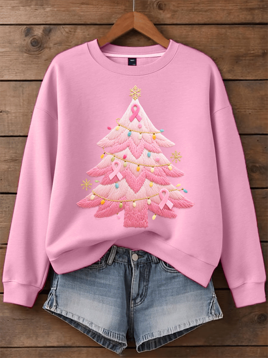 Comfortable Embroidered Christmas Tree Sweatshirt for Women with Crew Neck Long Sleeve Relaxed Oversized Style