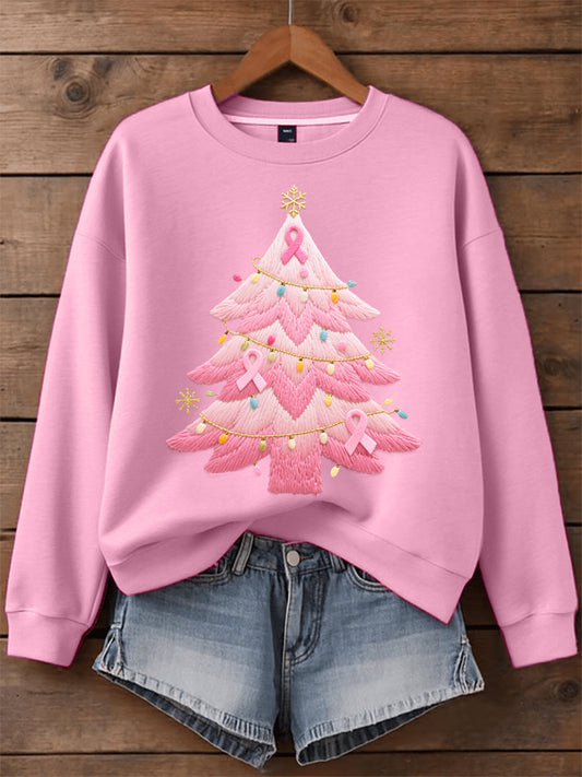 Comfortable Embroidered Christmas Tree Sweatshirt for Women with Crew Neck Long Sleeve Relaxed Oversized Style