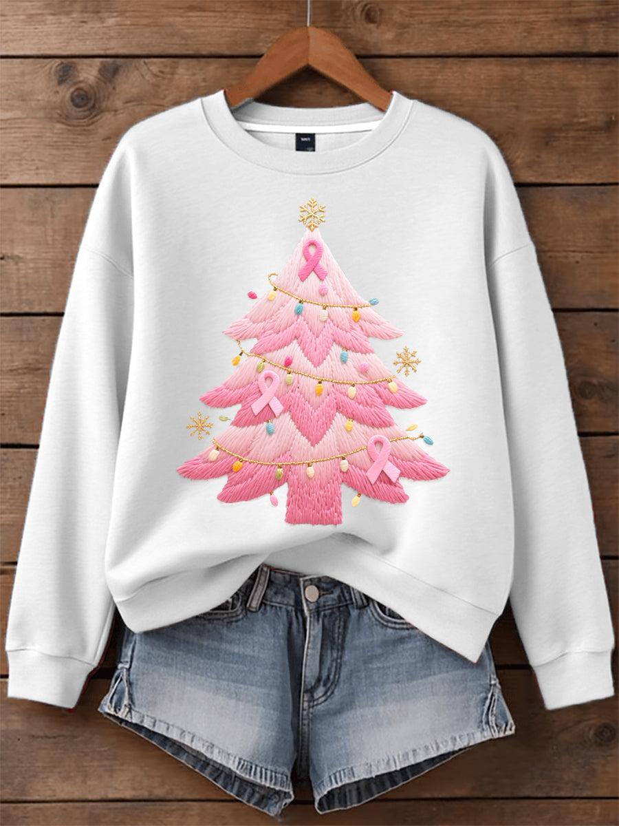 Comfortable Embroidered Christmas Tree Sweatshirt for Women with Crew Neck Long Sleeve Relaxed Oversized Style