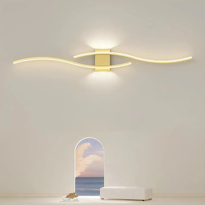 Gold Wall Lamp Wavy LED Strip Long Band Up Down Modern Linear Sconce Wall Light