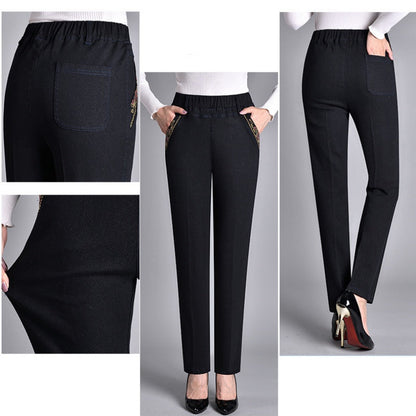 Comfortable Jeans for Women with High Elastic Waist Straight Leg Pleated Front Relaxed Style