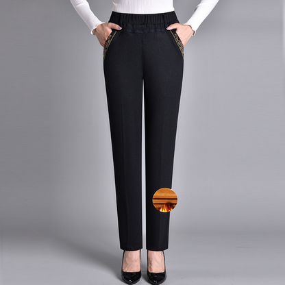 Comfortable Jeans for Women with High Elastic Waist Straight Leg Pleated Front Relaxed Style