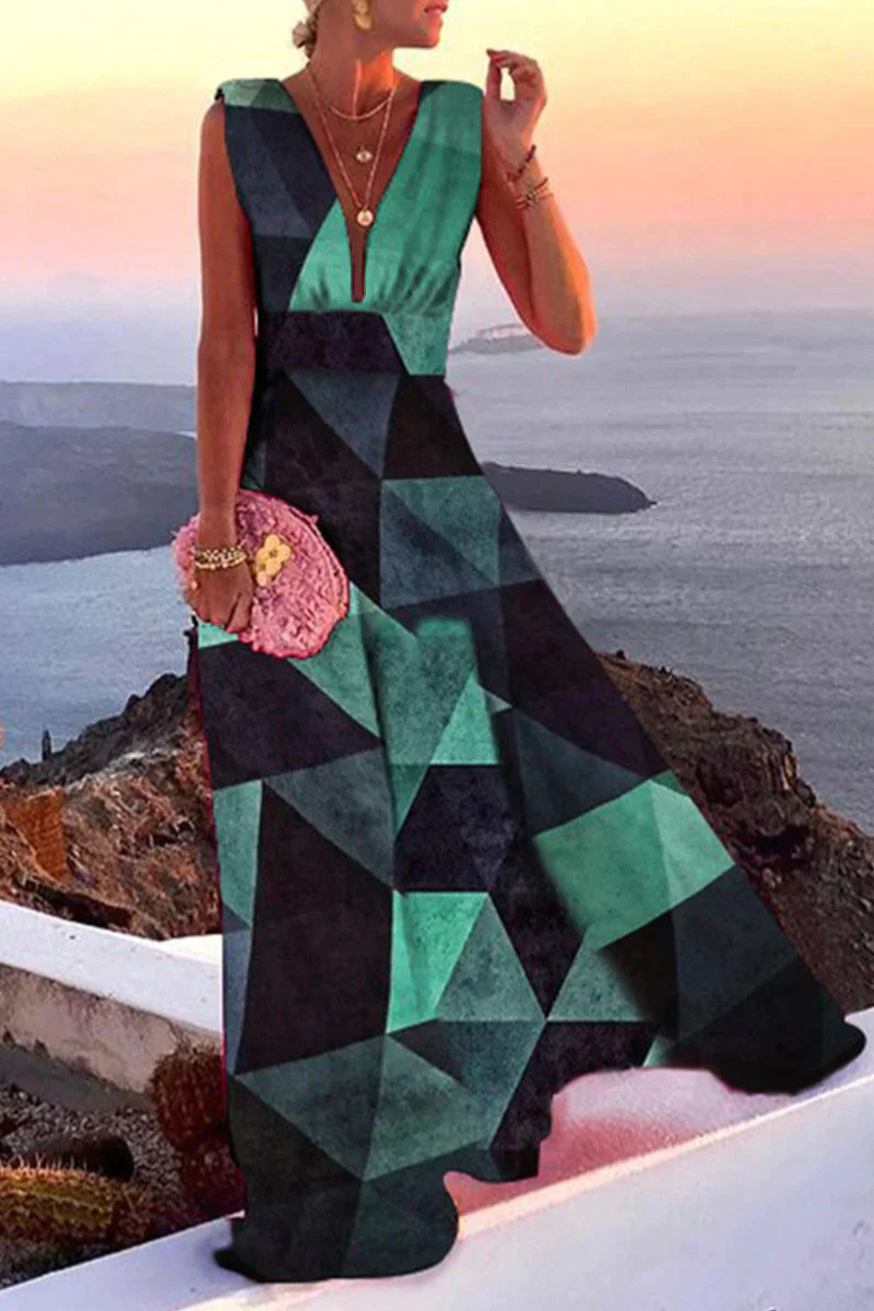 Effortless Paisley Print Maxi Dress for Women with Deep V-Neck Sleeveless Loose Fit Casual Summer Style