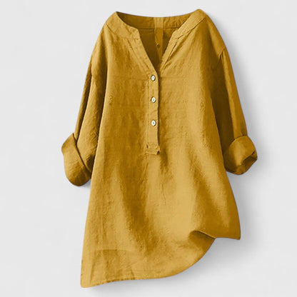 Effortless White Linen Shirt for Women with V Neck Long Sleeve Button Front Relaxed Style