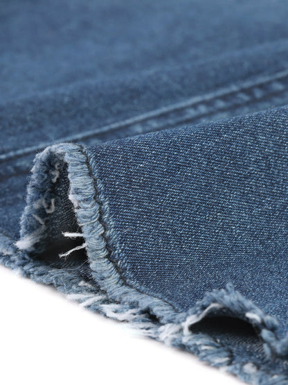 Effortless Denim Skirt for Women with High Waist Midi Straight Raw Hem Casual Jean Style