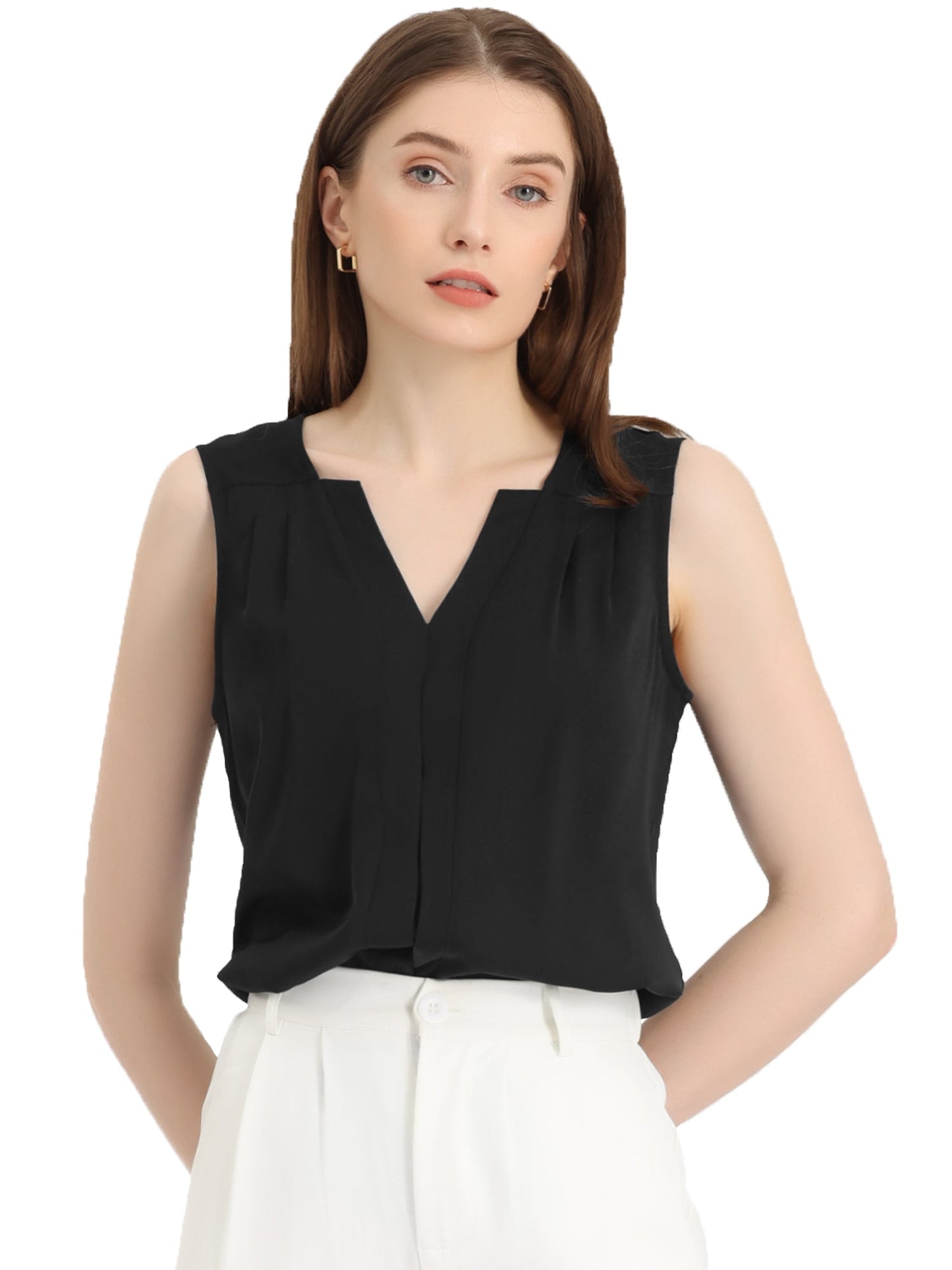 Effortless Blouses for Women with V Neck Sleeveless Relaxed Flowing Tank Top Style