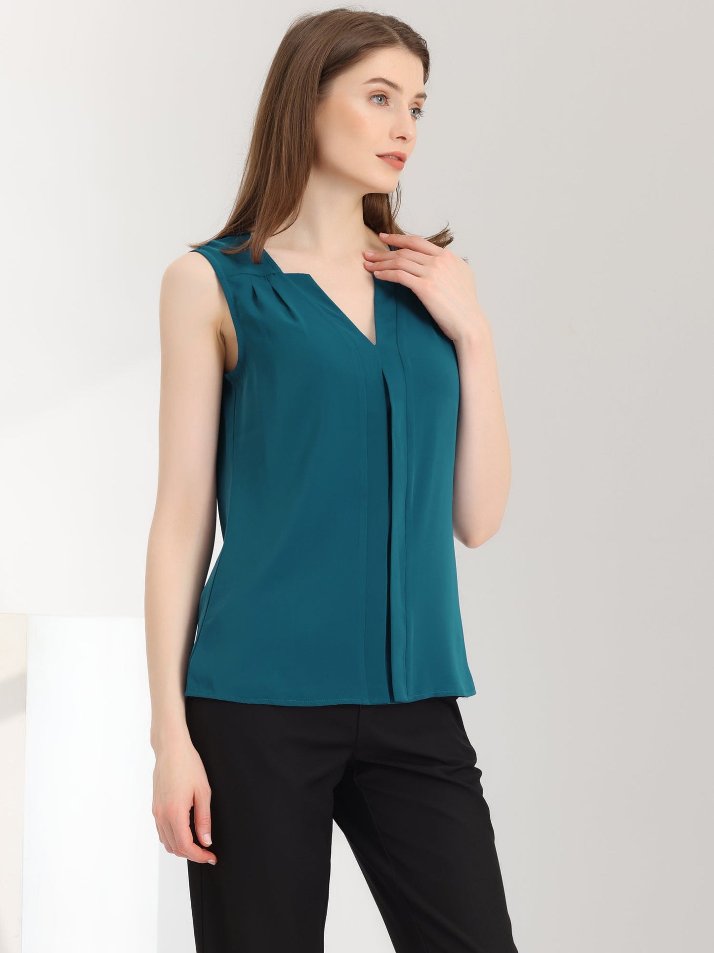 Effortless Blouses for Women with V Neck Sleeveless Relaxed Flowing Tank Top Style