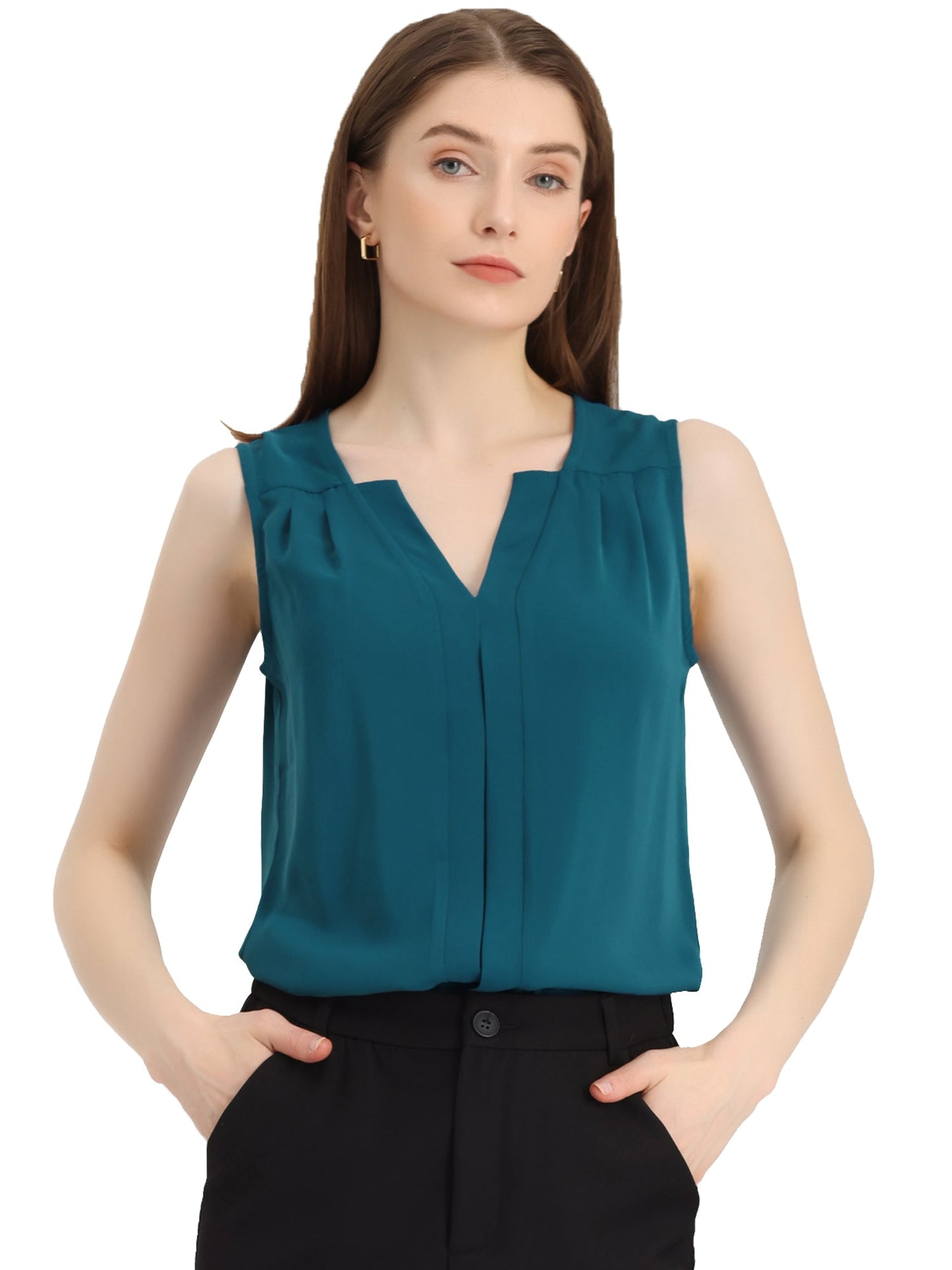 Effortless Blouses for Women with V Neck Sleeveless Relaxed Flowing Tank Top Style