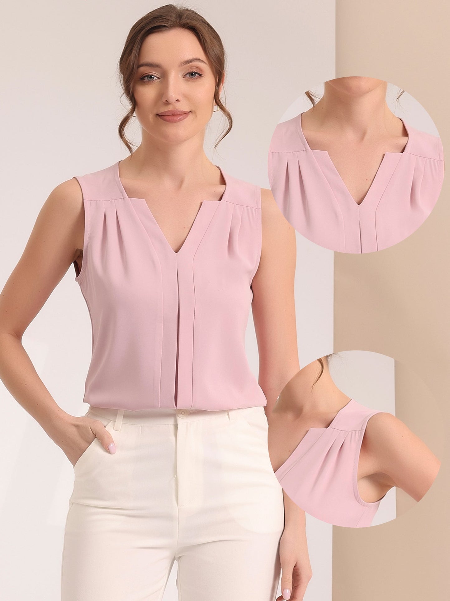 Effortless Blouses for Women with V Neck Sleeveless Relaxed Flowing Tank Top Style