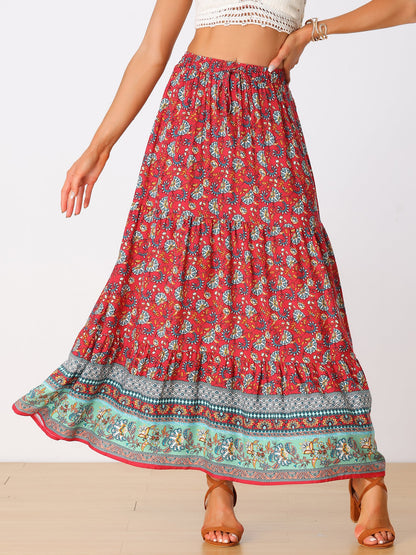 Effortless Printed Maxi Skirt for Women with High Waist Side Slit Flowing