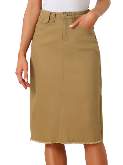 Effortless Denim Skirt for Women with High Waist Midi Straight Raw Hem Casual Jean Style