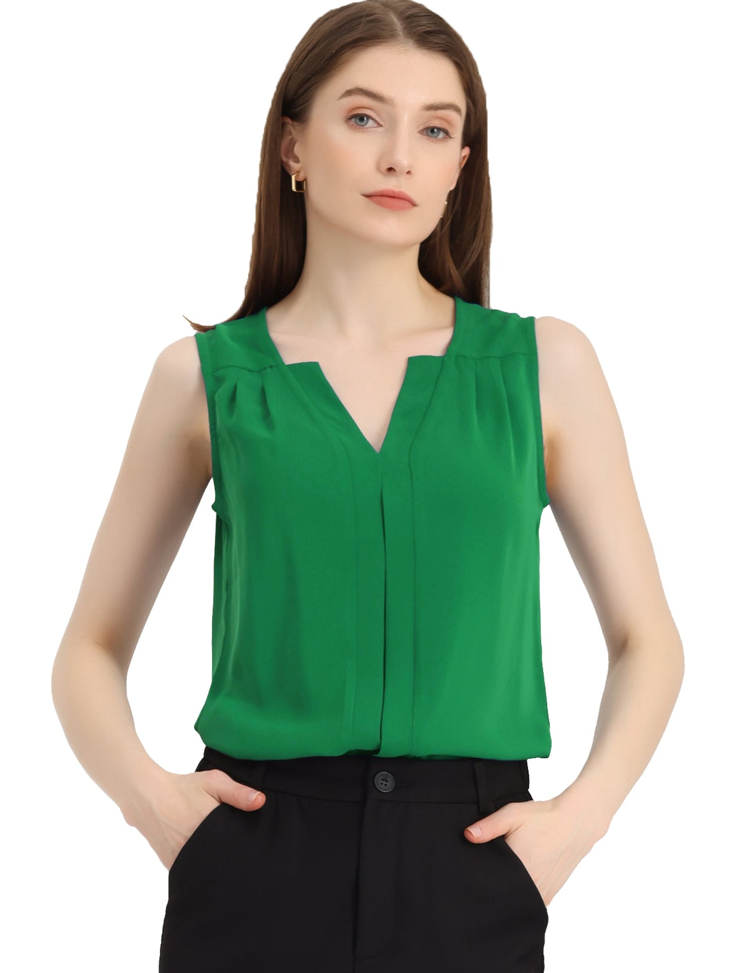 Effortless Blouses for Women with V Neck Sleeveless Relaxed Flowing Tank Top Style