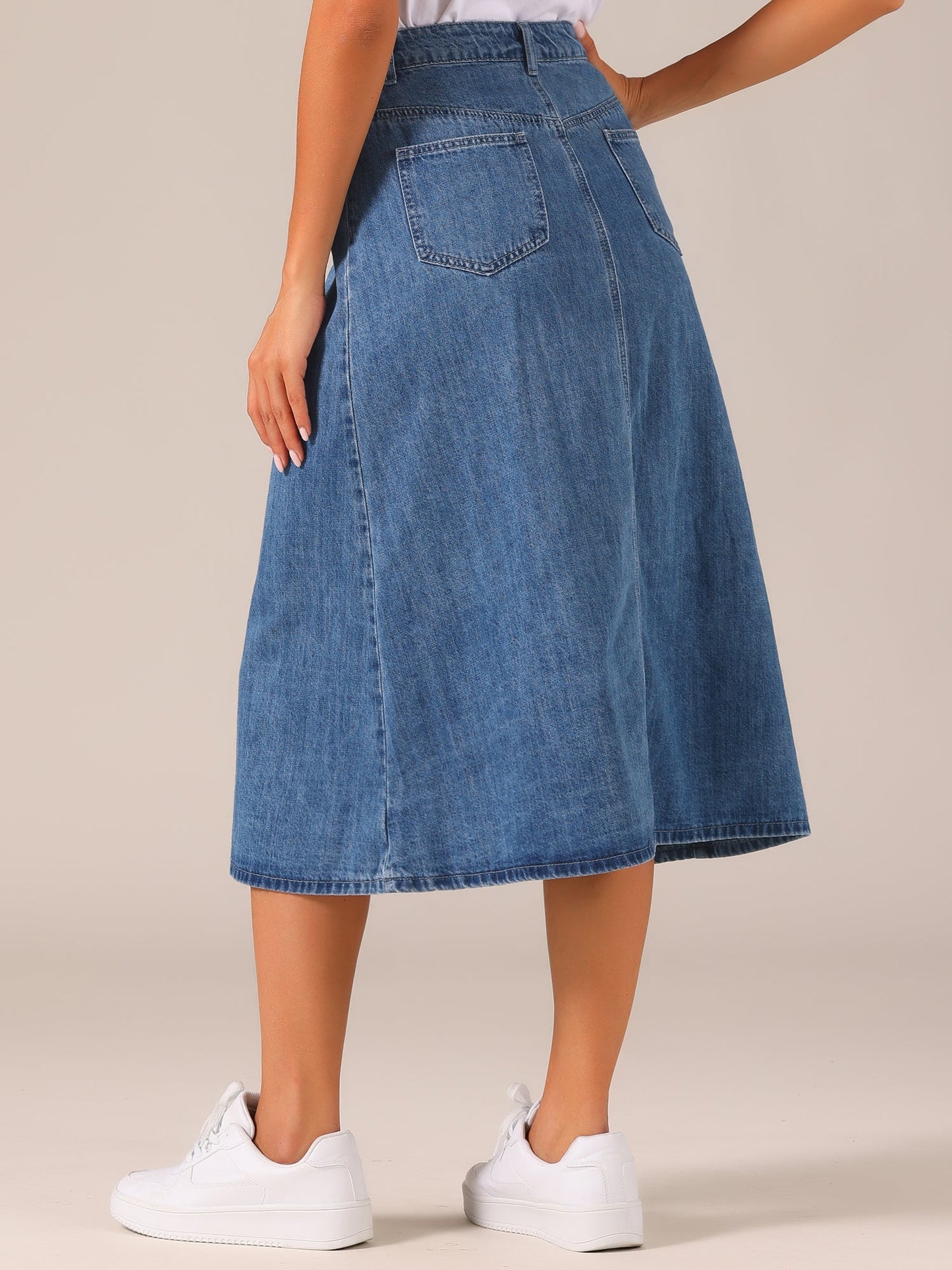 Effortless Denim Skirt for Women with High Waist Midi A Line Button Front Casual Jean Style