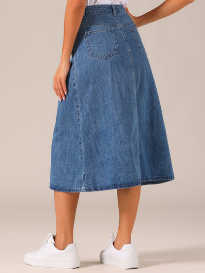 Effortless Denim Skirt for Women with High Waist Midi A Line Button Front Casual Jean Style