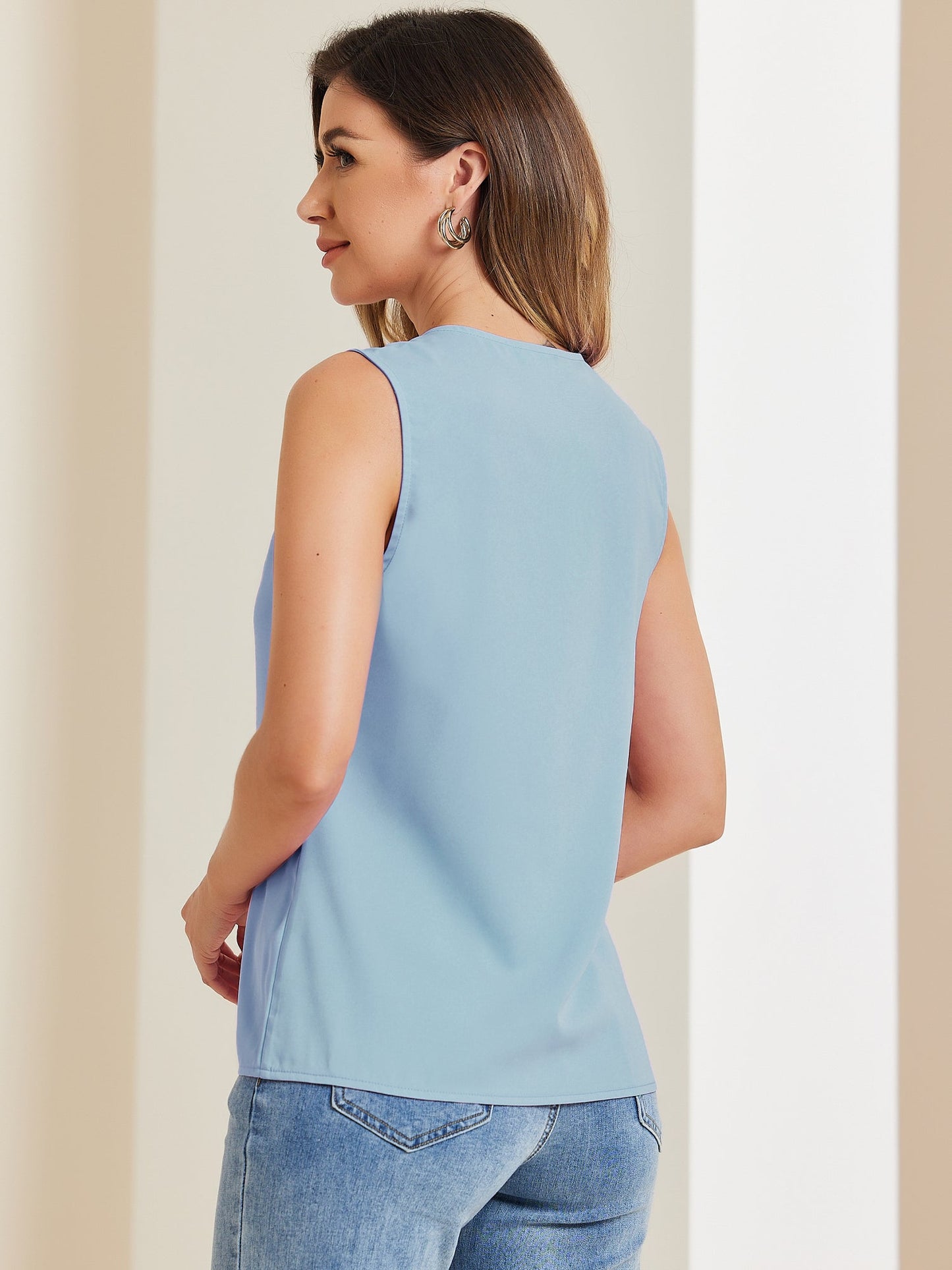 Effortless Blouses for Women with V Neck Sleeveless Relaxed Flowing Tank Top Style