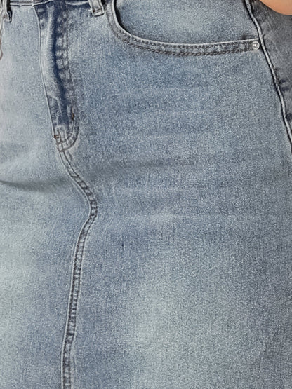 Effortless Denim Skirt for Women with High Waist Midi Straight Raw Hem Casual Jean Style