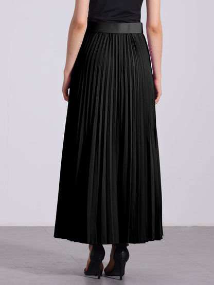 Elegant Pleated Maxi Skirt for Women with High Waist Flowing Style