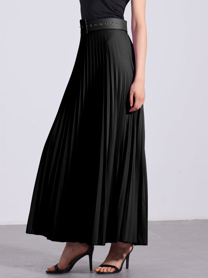Elegant Pleated Maxi Skirt for Women with High Waist Flowing Style
