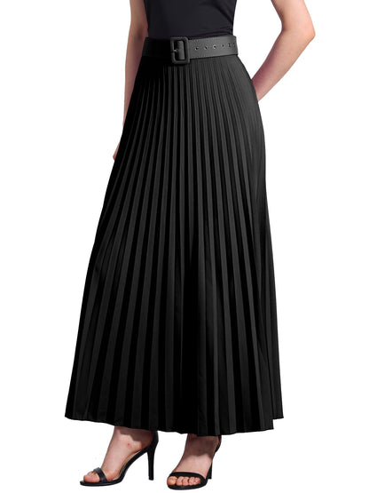 Elegant Pleated Maxi Skirt for Women with High Waist Flowing Style